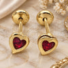 Oro Laminado Stud Earring, Gold Filled Style Heart Design, with Garnet Cubic Zirconia, Polished, Golden Finish, 02.02.0528.2