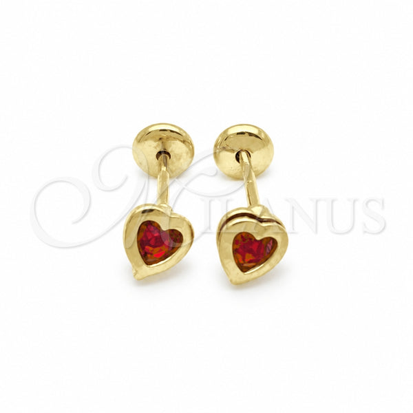 Oro Laminado Stud Earring, Gold Filled Style Heart Design, with Garnet Cubic Zirconia, Polished, Golden Finish, 02.02.0528.2