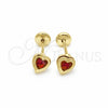 Oro Laminado Stud Earring, Gold Filled Style Heart Design, with Garnet Cubic Zirconia, Polished, Golden Finish, 02.02.0528.2