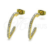 Oro Laminado Stud Earring, Gold Filled Style Heart Design, with White Crystal, Polished, Golden Finish, 02.379.0049.1