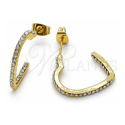 Oro Laminado Stud Earring, Gold Filled Style Heart Design, with White Crystal, Polished, Golden Finish, 02.379.0049.1