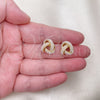Oro Laminado Stud Earring, Gold Filled Style Love Knot Design, with Ivory Pearl, Polished, Golden Finish, 02.379.0051