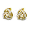 Oro Laminado Stud Earring, Gold Filled Style Love Knot Design, with Ivory Pearl, Polished, Golden Finish, 02.379.0051