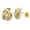 Oro Laminado Stud Earring, Gold Filled Style Love Knot Design, with Ivory Pearl, Polished, Golden Finish, 02.379.0051