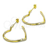 Oro Laminado Stud Earring, Gold Filled Style Heart and Twist Design, with Ivory Pearl, Polished, Golden Finish, 02.379.0052