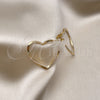 Oro Laminado Stud Earring, Gold Filled Style Heart and Twist Design, with Ivory Pearl, Polished, Golden Finish, 02.379.0052
