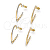 Oro Laminado Stud Earring, Gold Filled Style Heart and Twist Design, with Ivory Pearl, Polished, Golden Finish, 02.379.0052