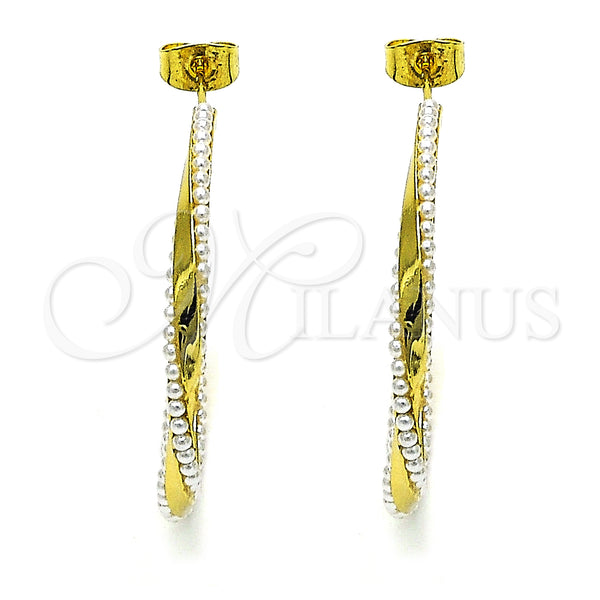 Gold Filled Hoop Earrings — Medium Hoop Twist Design with Ivory Pearl Polished — alternate product view — SKU 152676 | Oro Laminado aretes de aro — Medium Hoop Twist diseño with Ivory Pearl pulido — SKU 152676