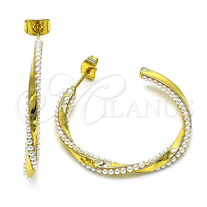 Gold Filled Hoop Earrings — Medium Hoop Twist Design with Ivory Pearl Polished — main product view — SKU 152676 | Oro Laminado aretes de aro — Medium Hoop Twist diseño with Ivory Pearl pulido — SKU 152676