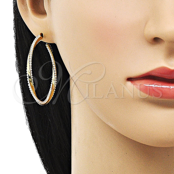 Gold Filled Hoop Earrings — Medium Hoop Twist Design with Ivory Pearl Polished — alternate product view — SKU 152677 | Oro Laminado aretes de aro — Medium Hoop Twist diseño with Ivory Pearl pulido — SKU 152677
