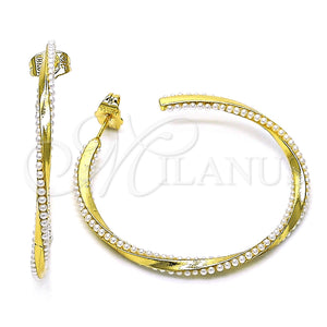 Gold Filled Hoop Earrings — Medium Hoop Twist Design with Ivory Pearl Polished — main product view — SKU 152677 | Oro Laminado aretes de aro — Medium Hoop Twist diseño with Ivory Pearl pulido — SKU 152677