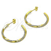 Oro Laminado Medium Hoop, Gold Filled Style Twist Design, with White Crystal, Polished, Golden Finish, 02.379.0053.1.30