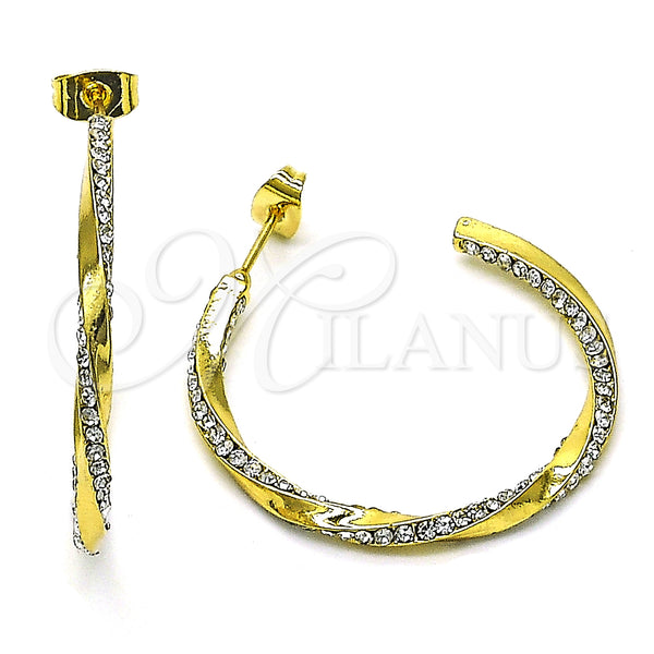 Gold Filled Hoop Earrings — Medium Hoop Twist Design with White Crystal Polished — main product view — SKU 152678 | Oro Laminado aretes de aro — Medium Hoop Twist diseño with cristal blanco pulido — SKU 152678