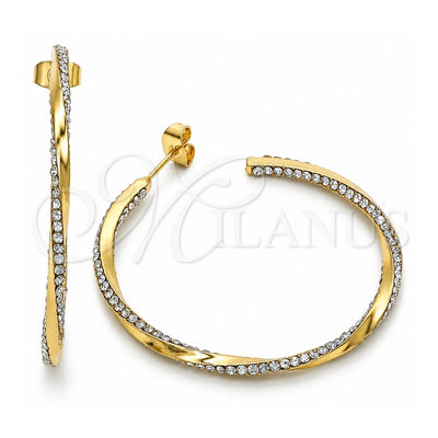 Oro Laminado Medium Hoop, Gold Filled Style Twist Design, with White Crystal, Polished, Golden Finish, 02.379.0053.1.40
