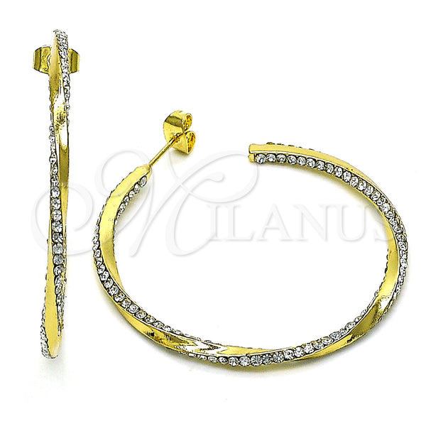Gold Filled Hoop Earrings — Medium Hoop Twist Design with White Crystal Polished — main product view — SKU 152679 | Oro Laminado aretes de aro — Medium Hoop Twist diseño with cristal blanco pulido — SKU 152679