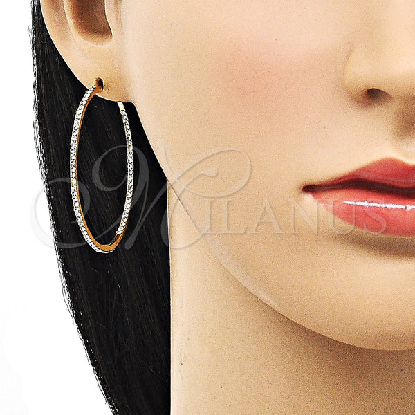 Gold Filled Hoop Earrings — Medium Hoop with White Crystal Polished 02. — alternate product view — SKU 152683 | Oro Laminado aretes de aro — Medium Hoop with cristal blanco pulido 02. — SKU 152683