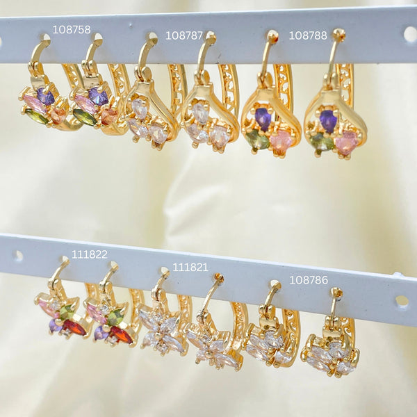 Gold Filled Hoop Earrings — 30 Assorted Hoops with Zirconias in $3.33 each — main product view — SKU 152687 | Oro Laminado aretes de aro — 30 Assorted Hoops with Zirconias in $3.33 each — SKU 152687