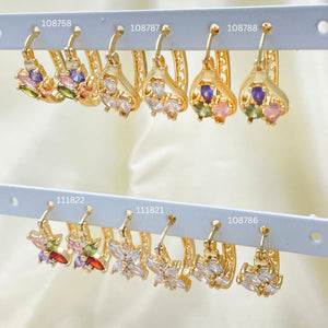 Gold Filled Hoop Earrings — 30 Assorted Hoops with Zirconias in $3.33 each — main product view — SKU 152687 | Oro Laminado aretes de aro — 30 Assorted Hoops with Zirconias in $3.33 each — SKU 152687