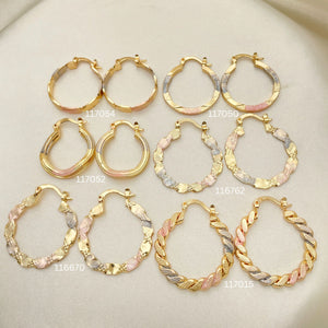 Gold Filled Hoop Earrings — 30 Assorted Tricolor Hoops 30mm in $3.33 each — main product view — SKU 152689 | Oro Laminado aretes de aro — 30 Assorted Tricolor Hoops 30mm in $3.33 each — SKU 152689
