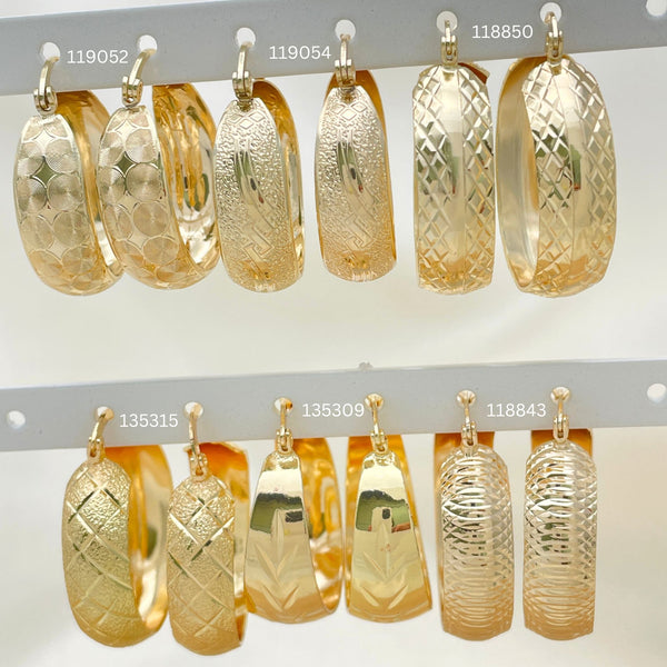 Gold Filled Hoop Earrings — 30 Assorted Dome Shape Diamond Cut Hoops in — main product view — SKU 152690 | Oro Laminado aretes de aro — 30 Assorted Dome Shape Diamond Cut Hoops in — SKU 152690