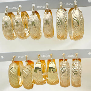 Gold Filled Hoop Earrings — 30 Assorted Dome Shape Diamond Cut Hoops in — main product view — SKU 152690 | Oro Laminado aretes de aro — 30 Assorted Dome Shape Diamond Cut Hoops in — SKU 152690