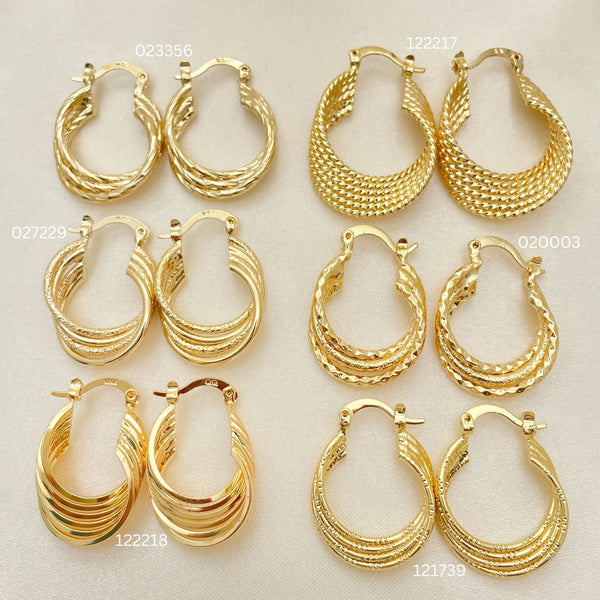 Gold Filled Hoop Earrings — 30 Assorted Twist Wirer Hoops in $3.33 each — main product view — SKU 152692 | Oro Laminado aretes de aro — 30 Assorted Twist Wirer Hoops in $3.33 each — SKU 152692