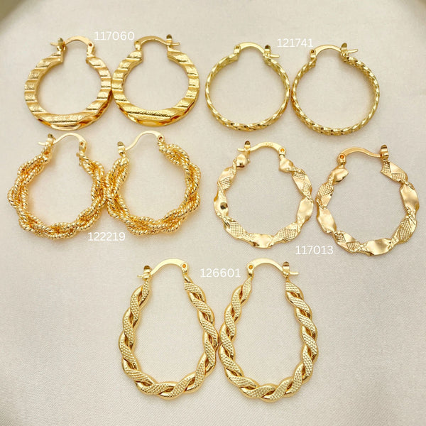 Gold Filled Hoop Earrings — 30 Assorted 30mm Hoops in $3.33 each for — main product view — SKU 152693 | Oro Laminado aretes de aro — 30 Assorted 30mm Hoops in $3.33 each for — SKU 152693
