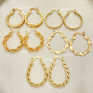 Gold Filled Hoop Earrings — 30 Assorted 30mm Hoops in $3.33 each for — main product view — SKU 152693 | Oro Laminado aretes de aro — 30 Assorted 30mm Hoops in $3.33 each for — SKU 152693