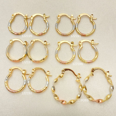 40 Assorted Kids Tricolor Hoops in 15 to 20mm  in Oro Laminado Gold Filled ($2.50 each) for $100 Gold Layered