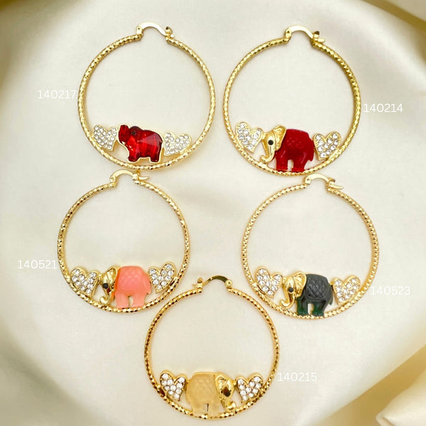 Gold Filled Hoop Earrings — 25 Assorted Elephant Hoops In $4.00 each for — main product view — SKU 152695 | Oro Laminado aretes de aro — 25 Assorted Elephant Hoops In $4.00 each for — SKU 152695