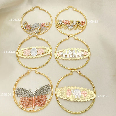 Gold Filled Hoop Earrings — 25 Assorted Design Tricolor Hoops In $4.00 each for wholesale, main product view