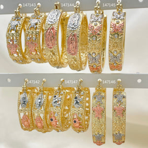 Gold Filled Hoop Earrings — 25 Assorted Design Tricolor Hoops In $4.00 each — main product view — SKU 152699 | Oro Laminado aretes de aro — 25 Assorted diseño Tricolor Hoops In $4.00 each — SKU 152699