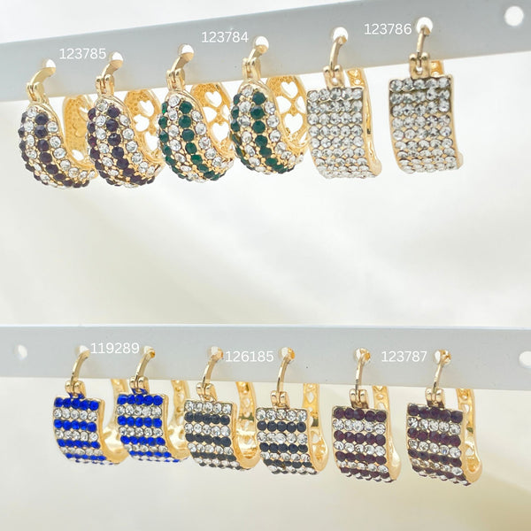 Gold Filled Hoop Earrings — 30 Assorted MultiStone Hoops in $3.33 each for — main product view — SKU 152701 | Oro Laminado aretes de aro — 30 Assorted MultiStone Hoops in $3.33 each for — SKU 152701