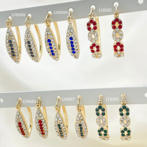 Gold Filled Hoop Earrings — 30 Assorted MultiStone Hoops in $3.33 each for — main product view — SKU 152703 | Oro Laminado aretes de aro — 30 Assorted MultiStone Hoops in $3.33 each for — SKU 152703