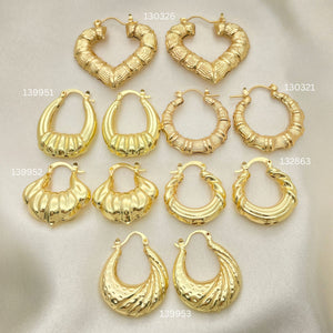 Gold Filled Hoop Earrings — 25 Assorted Puff Shrimp Hoops In $4.00 each — main product view — SKU 152704 | Oro Laminado aretes de aro — 25 Assorted Puff Shrimp Hoops In $4.00 each — SKU 152704