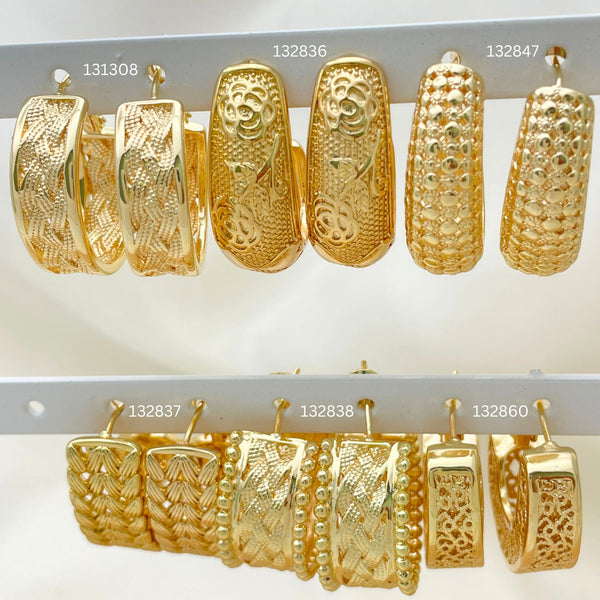 Gold Filled Hoop Earrings — 30 Assorted Designed Hoops in $3.33 each for — main product view — SKU 152705 | Oro Laminado aretes de aro — 30 Assorted Designed Hoops in $3.33 each for — SKU 152705