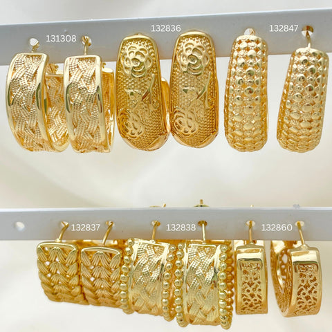 30 argollas de varios diseños en Oro Laminado Gold Filled ($3.33 cada una) por $100 Gold Layered