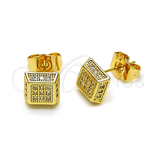 Oro Laminado Stud Earring, Gold Filled Style with White Micro Pave, Polished, Golden Finish, 02.344.0011.2