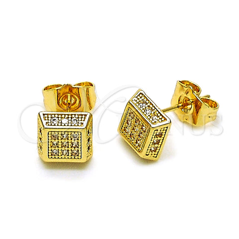 Oro Laminado Stud Earring, Gold Filled Style with White Micro Pave, Polished, Golden Finish, 02.344.0011.2