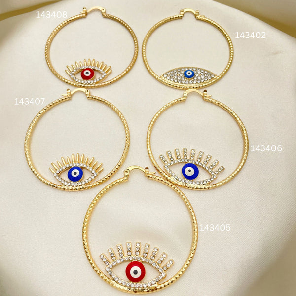 Gold Filled Hoop Earrings — 25 Assorted Design Lucky Hoops In $4.00 each — main product view — SKU 152713 | Oro Laminado aretes de aro — 25 Assorted diseño Lucky Hoops In $4.00 each — SKU 152713
