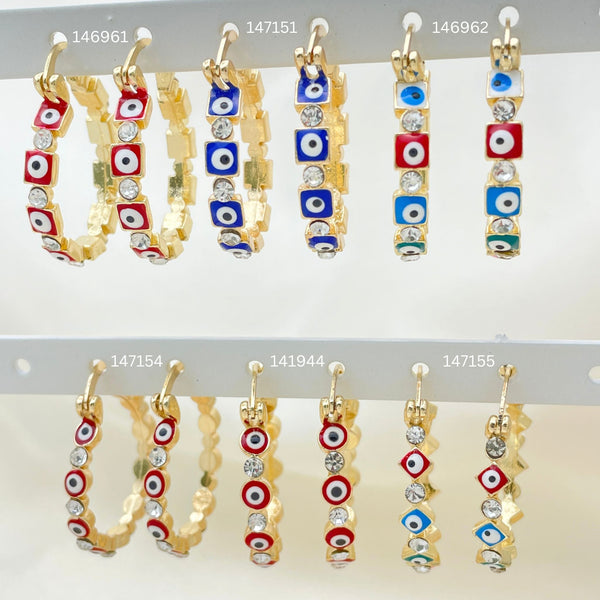 Gold Filled Hoop Earrings — 25 Assorted Design Lucky Hoops In $4.00 each — main product view — SKU 152714 | Oro Laminado aretes de aro — 25 Assorted diseño Lucky Hoops In $4.00 each — SKU 152714