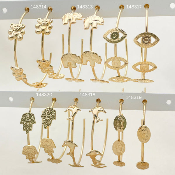Gold Filled Hoop Earrings — 25 Assorted Design Lucky Hoops In $4.00 each — main product view — SKU 152717 | Oro Laminado aretes de aro — 25 Assorted diseño Lucky Hoops In $4.00 each — SKU 152717