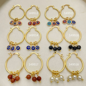 Gold Filled Hoop Earrings — 30 Assorted Charm Hoops in $3.33 each for — main product view — SKU 152718 | Oro Laminado aretes de aro — 30 Assorted Charm Hoops in $3.33 each for — SKU 152718