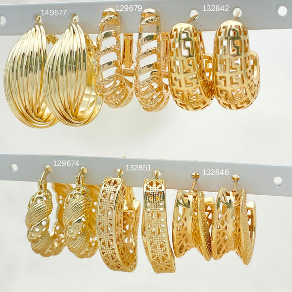Gold Filled Hoop Earrings — 30 Assorted Designed Hoops in $3.33 each for — main product view — SKU 152719 | Oro Laminado aretes de aro — 30 Assorted Designed Hoops in $3.33 each for — SKU 152719