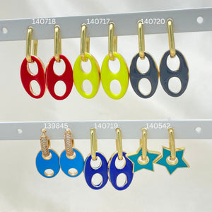 Gold Filled Hoop Earrings — 30 Assorted Colors Charm Enamel ZIrconia Huggie Hoops — main product view — SKU 152723 | Oro Laminado aretes de aro — 30 Assorted Colors Charm Enamel ZIrconia Huggie Hoops — SKU 152723