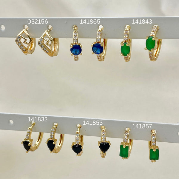 Gold Filled Hoop Earrings — 30 Assorted Colors ZIrconia Huggie Hoops in $3.33 — main product view — SKU 152724 | Oro Laminado aretes de aro — 30 Assorted Colors ZIrconia Huggie Hoops in $3.33 — SKU 152724