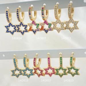 Gold Filled Hoop Earrings — 30 Assorted Star of David Zirconia Charm Huggie — main product view — SKU 152729 | Oro Laminado aretes de aro — 30 Assorted estrella of David Zirconia Charm Huggie — SKU 152729