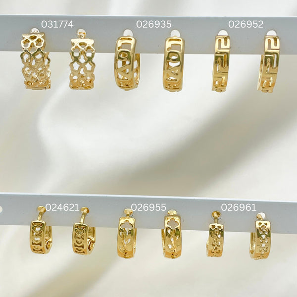 Gold Filled Hoop Earrings — 50 Assorted Huggie Hoops in $2.00 each for — main product view — SKU 152732 | Oro Laminado aretes de aro — 50 Assorted Huggie Hoops in $2.00 each for — SKU 152732