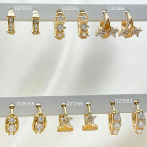 Gold Filled Hoop Earrings — 30 Assorted Dainty Huggie Hoops in $3.33 each — main product view — SKU 152733 | Oro Laminado aretes de aro — 30 Assorted Dainty Huggie Hoops in $3.33 each — SKU 152733