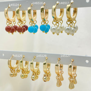 Gold Filled Hoop Earrings — 30 Assorted Charm Huggie Hoops in $3.33 each — main product view — SKU 152727 | Oro Laminado aretes de aro — 30 Assorted Charm Huggie Hoops in $3.33 each — SKU 152727